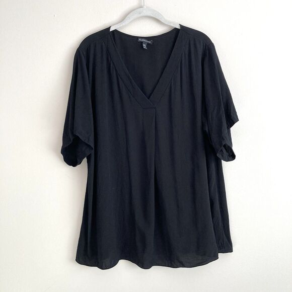 Eileen Fisher Tops - Eileen Fisher Black 100% Silk V-Neck Boxy Top Blouse Size XL Lagenlook Womens